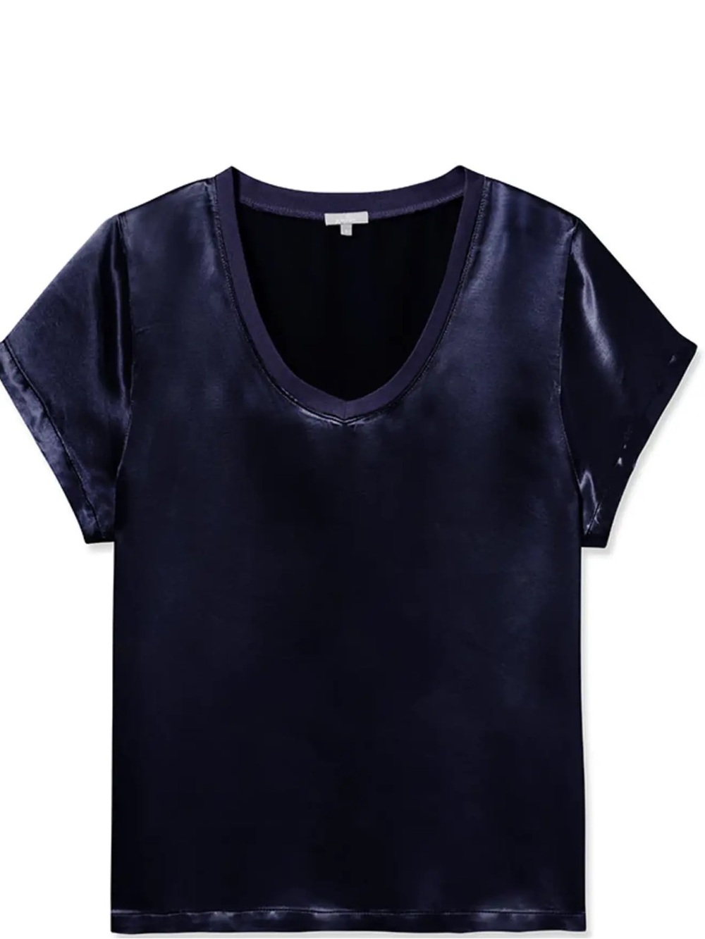 PJ Harlow XS Gianna Satin V-Neck Tee Navy